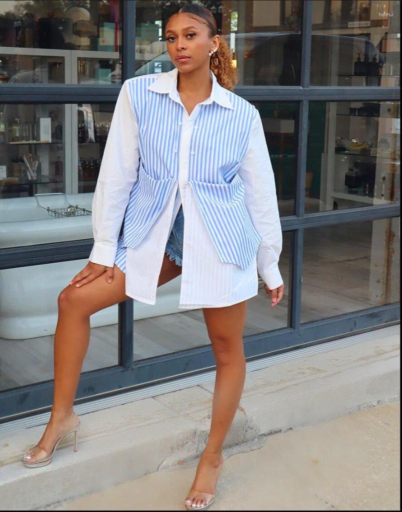 

Women' Blouses CINESSD Women' Clothing Summer Top-Selling Product Fashion Striped Design Temperament Korean Style Commuter Long Sleeve, Blue