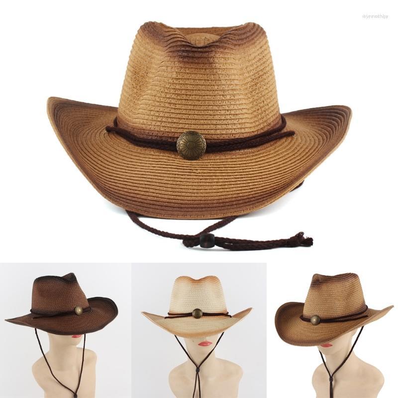 

Wide Brim Hats Straw Cowboy Hat Western For Men Fedora Tavel Panama Beach, Khaki