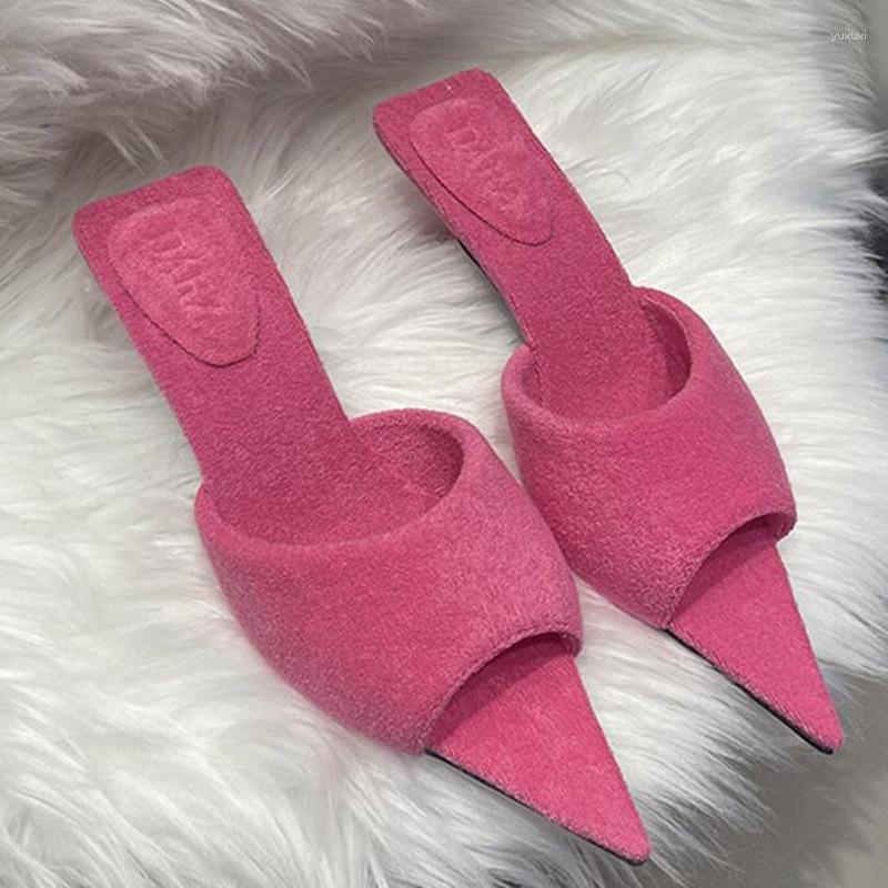 

Slippers High Heel Pointed Toe Shoes Woman Elegant Mules Lady Black Blue Rose Outdoors Womens