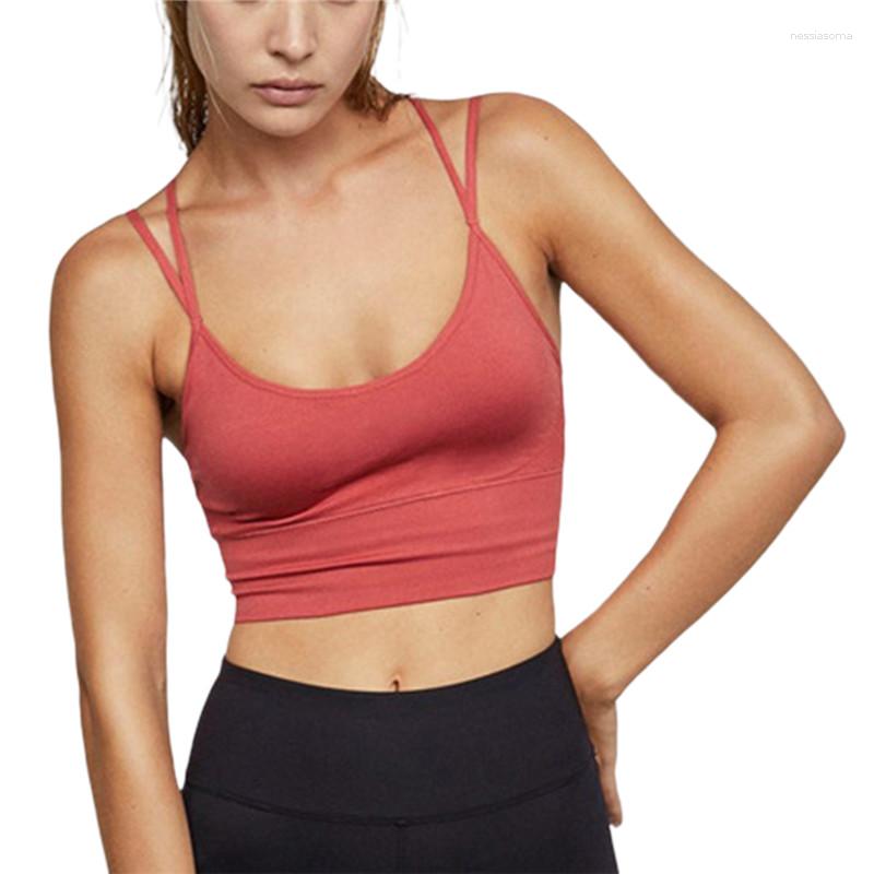 

Women's Tanks Breathable Women Thin Cross Shoulder Strap Solid Color Fitness Bra Ladies Seamless Underwear Running Vest Sports