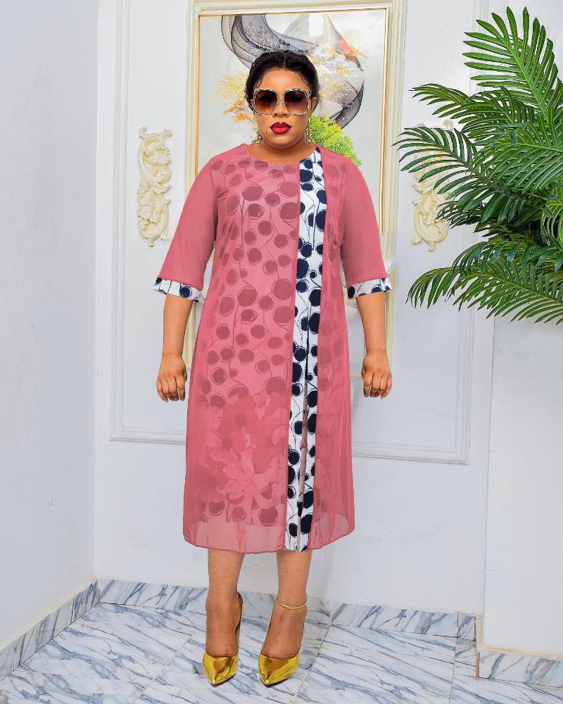 

Ethnic Clothing African Dresses For Women Autumn Three Quarter Sleeve Polyester Printing Knee-length Dress Clothes XL-5XL
