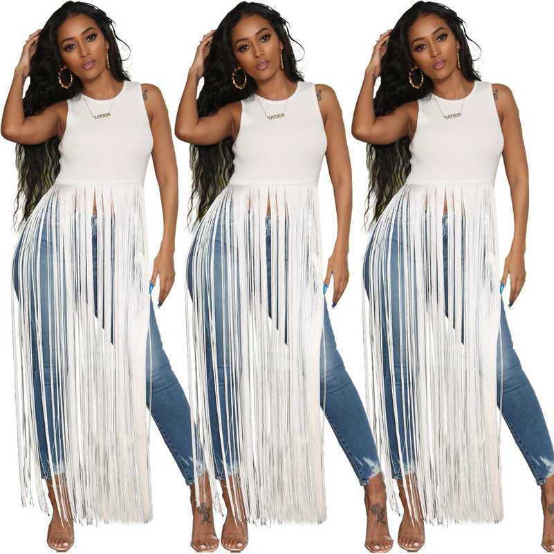 

New Black and White Fashion Casual Sexy Tassel Top Nightclub Dress LZ-594#dress women clothes