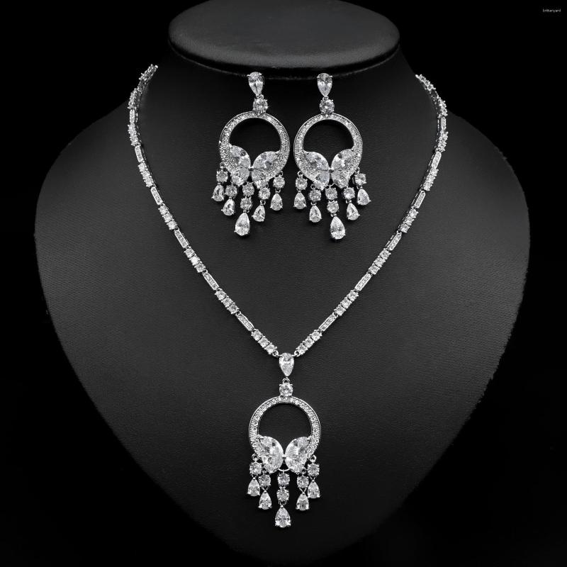 

Necklace Earrings Set Funmode Japanese And Korean Bride Butterfly Zircon Copper Gold-plated Silver Spot Jewelry FS320, Picture shown