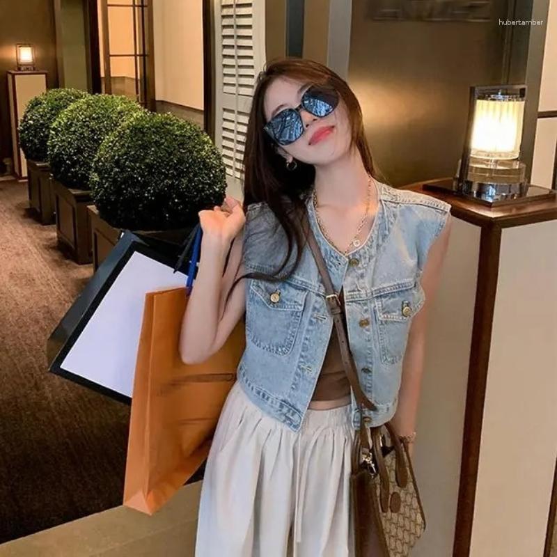 

Women's Vests Women Denim Vest Fashion 2023 Spring Autumn Jeans Jacket Sleeveless Loose Short Coat Waistcoats Streetwear Female Veste Q230, Blue