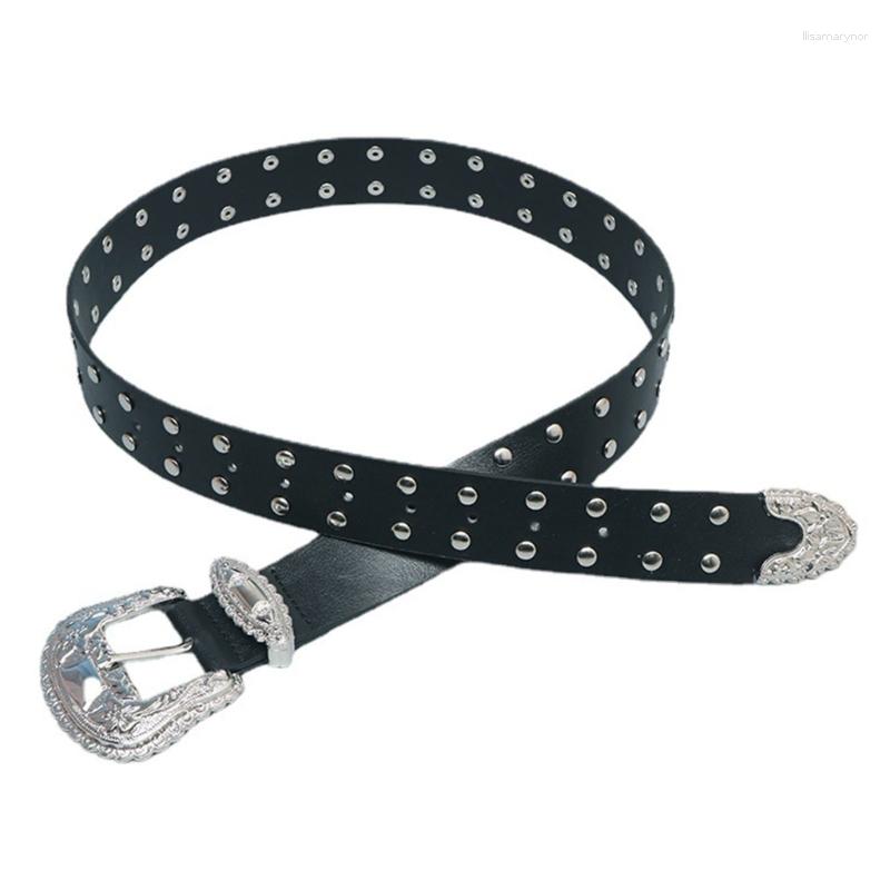 

Belts Women Leather Belt Black Studded Vintage Western Cowgirl Buckle DropShip, Picture shown