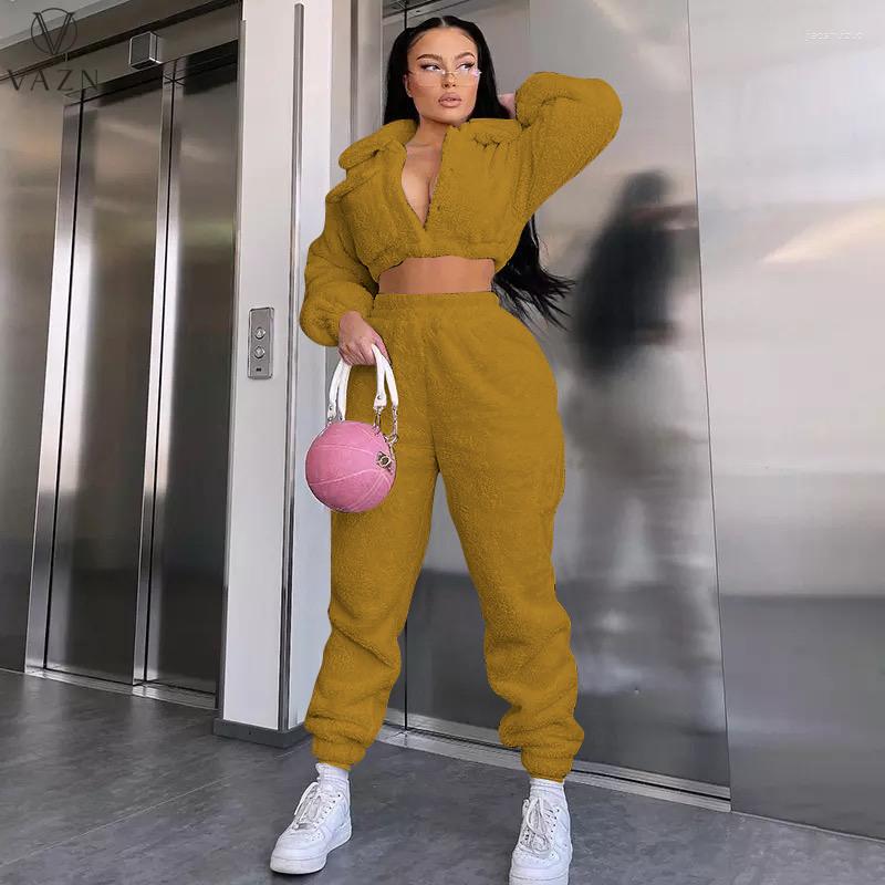 

Women' Two Piece Pants VAZN 2023 Winter Solid Warm Free Nature High-end Casual Young Overalls Full Sleeve Cloth Long Women 2 Set, Ginger