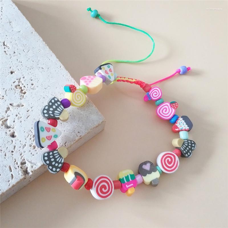 

Strand Beaded Strands Punki Multicolor Cream Fruit Charm Polymer Clay Adjustable Bracelet For Female Summer Women Fashion Jewelry Raym22