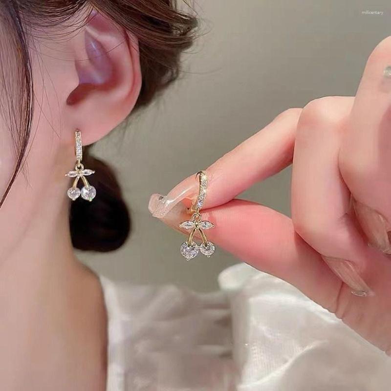 

Dangle Earrings Style Elegant Zircon Cherry Ear Buckle Temperament Light Luxury For Women