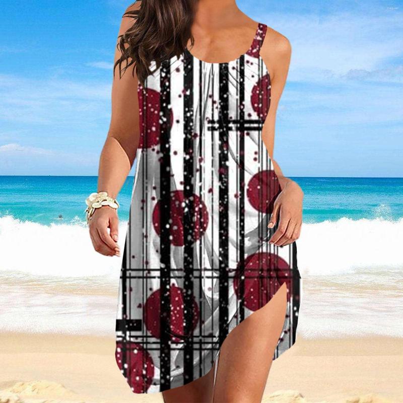 

Casual Dresses Women's Summer Round Collar Loose Sleeveless 3D Digital Print Sling Skirt Beach Dress Retro Patchwork Streetwear, Wine