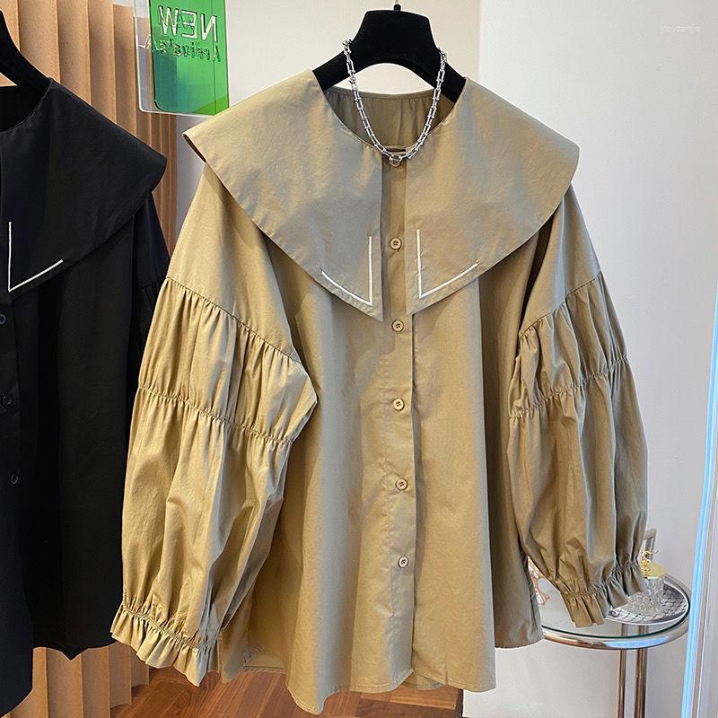 

Women' Blouses Loose White Blouse Women Doll Collar Shirt Women' Spring Lantern Sleeve Lapel Shirts Khaki Blusas Mujer Casual Tops