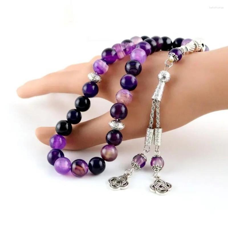 

Charm Bracelets Purple Agate Tasbih Muslim Gift 8MM Natural Stone Islamic Prayer 33 Beads OEM/ Rosary Bracelet
