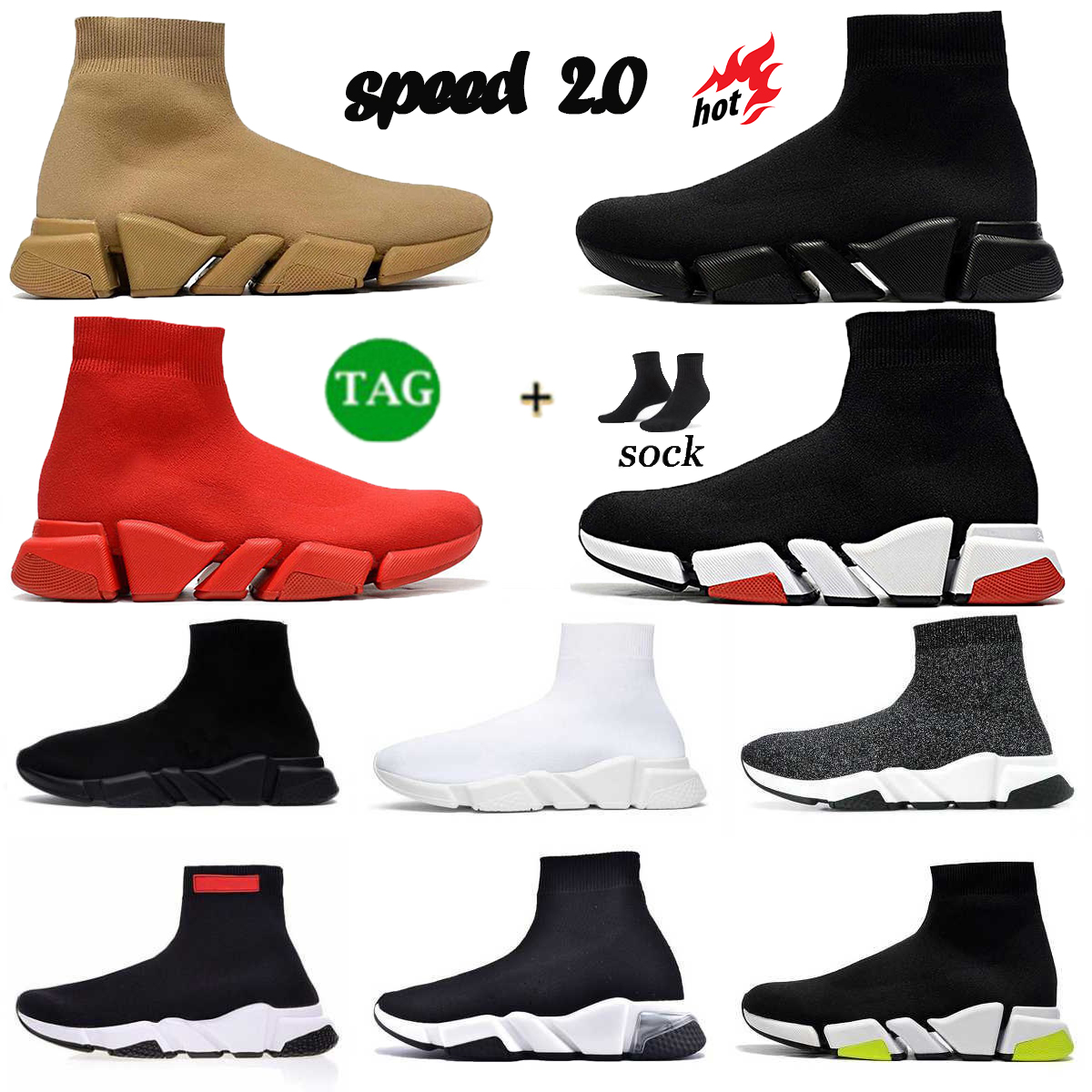 

Designers Speeds 2.0 V2 Luxury Casual Shoes Platform Sneaker Men Women Tripler S Paris Socks Boots Black White Blue Light Sliver Ruby Graffiti Trainers Sneakers S 18, 14