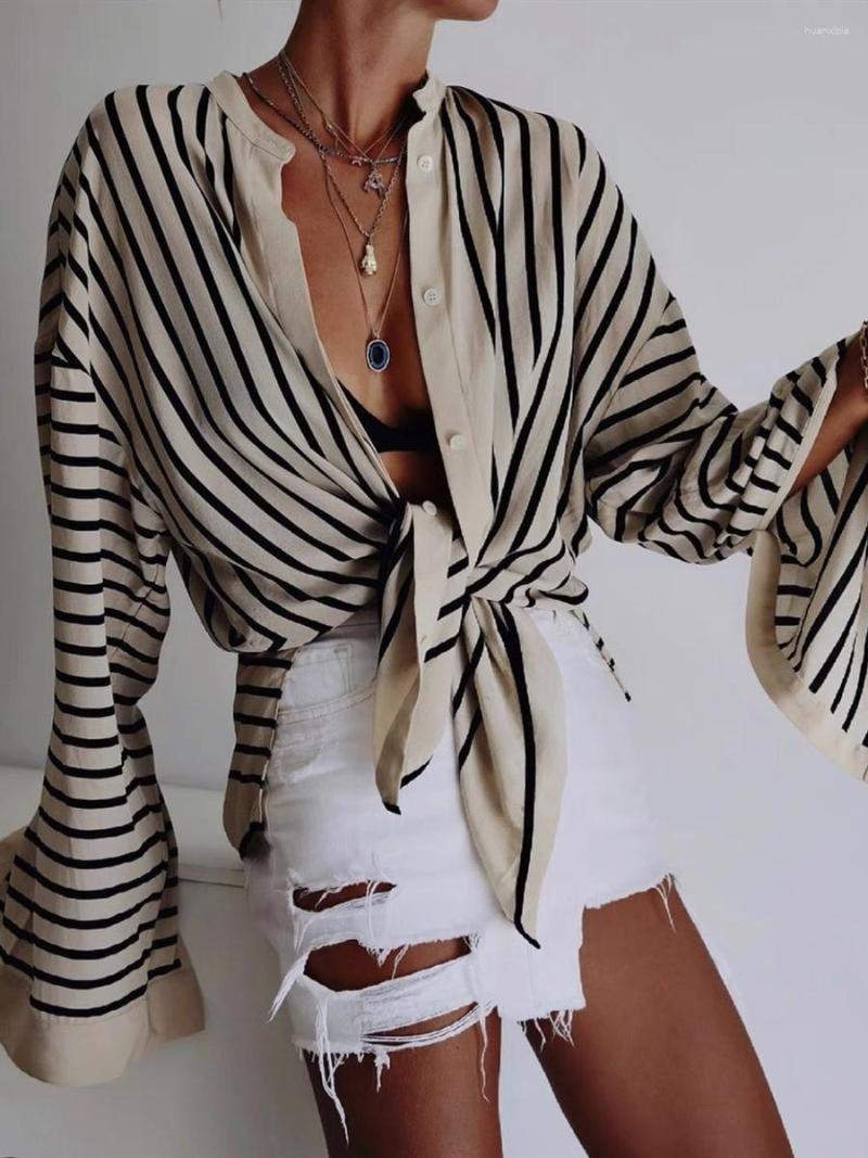 

Women's Blouses Hem Split Silk Print Striped Women Blouse Long Sleeve Single-Breasted Stand Collar 2023 Spring Ladies Office Wear Shirt, White striped