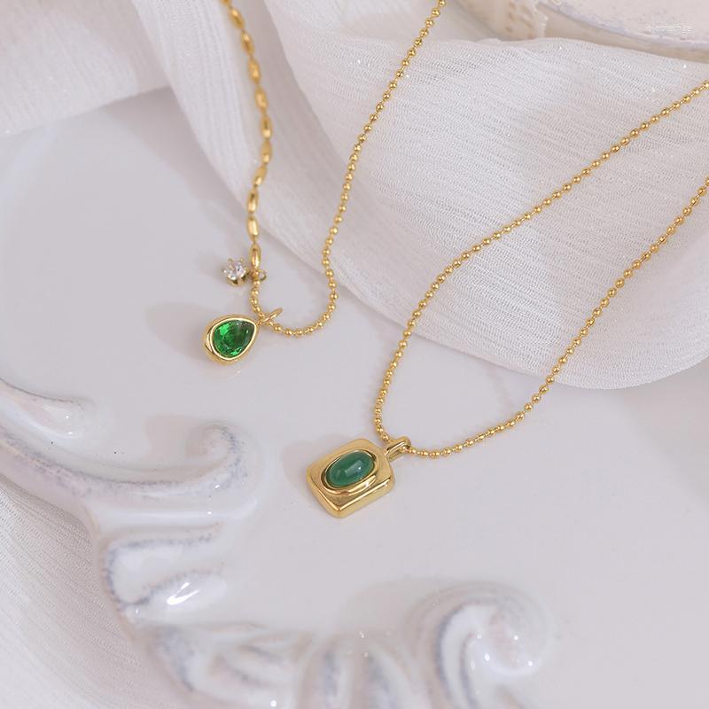

Chains Sight Fashion Brand Jewelry Stainless Steel Chain Necklaces For Women French Style Green Crystal Charm Pendant&necklaces