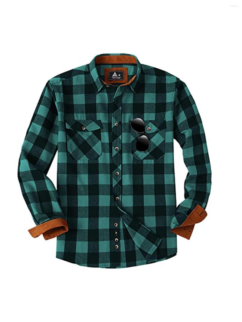 

Men's Casual Shirts 2023 Original Dark Green Plaid Long Sleeve Polyester T-Shirts Christmas Gifts