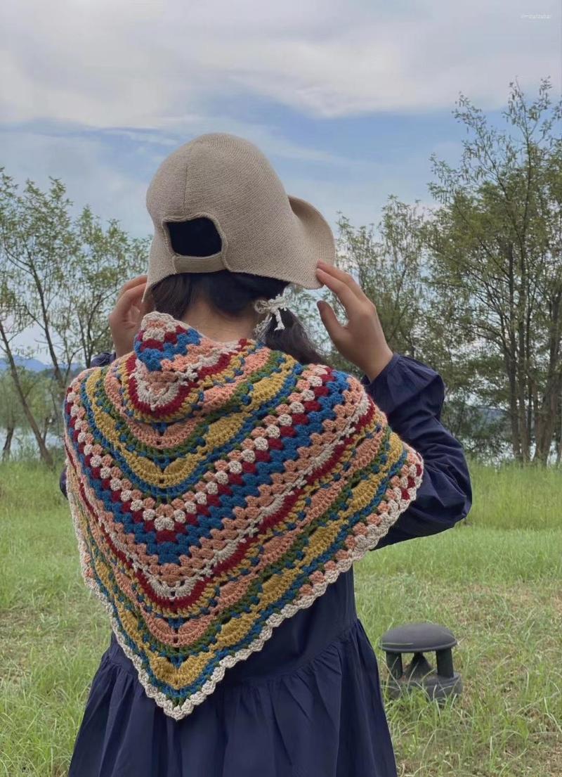 

Scarves Autumn Spring Original Design Women All-match Bohomian Style Vintage Hand Crochet Triangle Scarf/Cape