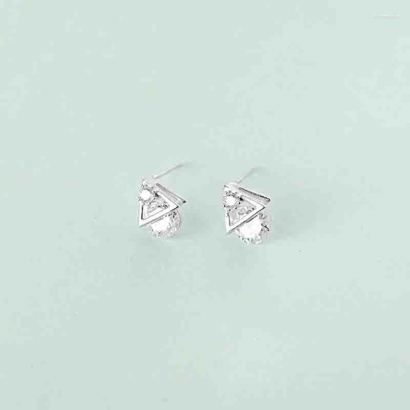 

Stud Earrings Real 925 Sterling Silver Jewelry Women Fashion Geometric Triangle Row Inlaid Zircon Gift For Girls Teens Lady