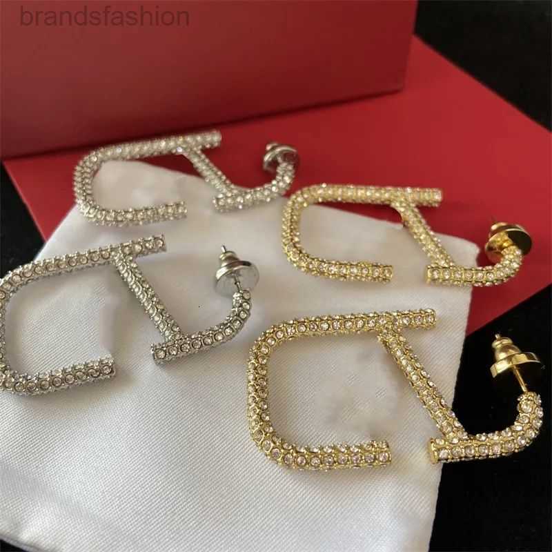 

2023 earrings designer for women stud luxury gold heart shape pearl crystal gold double V letter 925s silver jewelry classic
