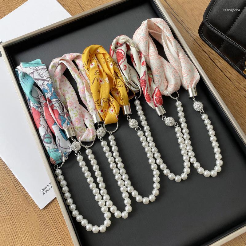 

Scarves Solid Silk Magnet Scarf Women Print Fashion Necklace Female Spring Summer Neck Tie Collar Hand Bag Wrist Accessories