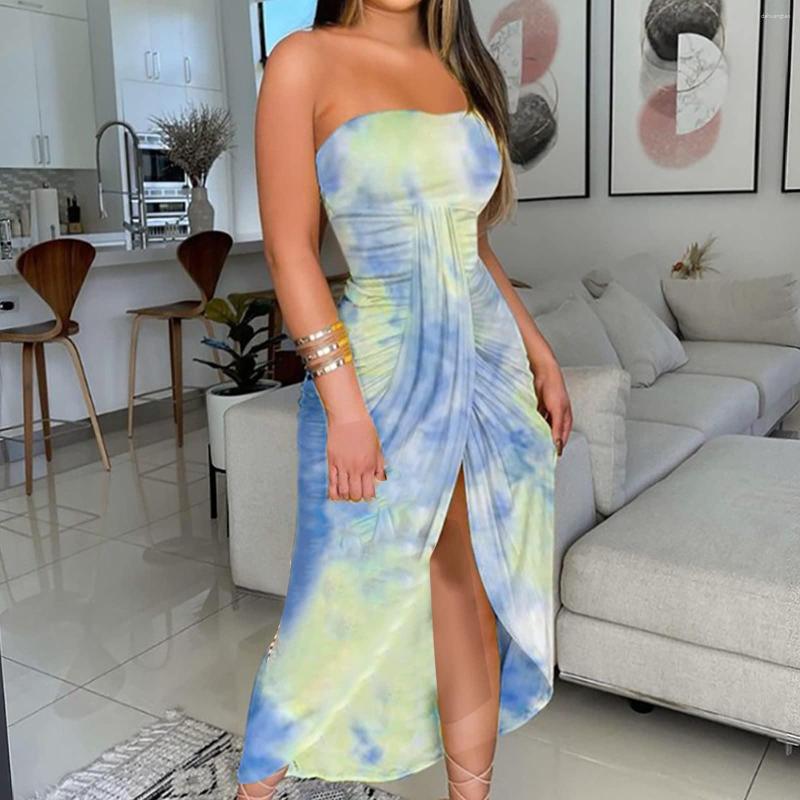 

Casual Dresses 2023 Ladies Summer Chest Wrap Dress Women Print Daily Sleeveless Vintage Bohemian O Neck Maxi