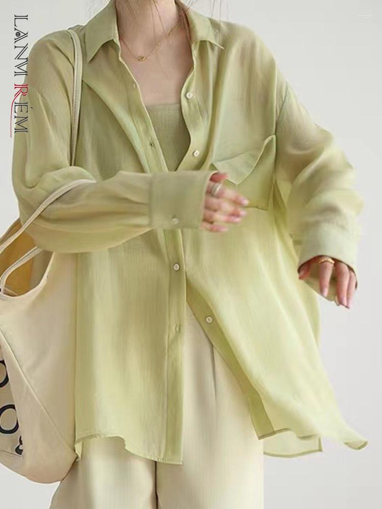 

Women' Blouses LANMREM Designer Chiffon Shirt For Women Lapel Single Breasted Long Sleeves Thin Tops Female Clothing 2023 Summer CP1005, Yellow