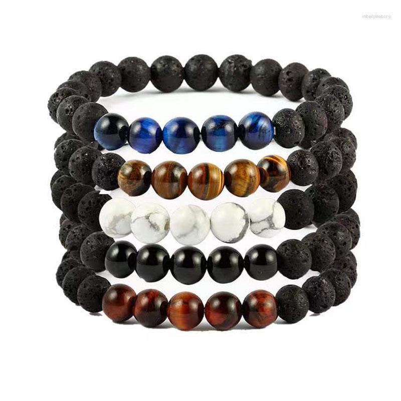 

Strand Couples Distance White Black Natural Lava Tiger Eye Stone Beaded Yoga Bracelets Elastic Rope Jewelry For Men Women Bracelet