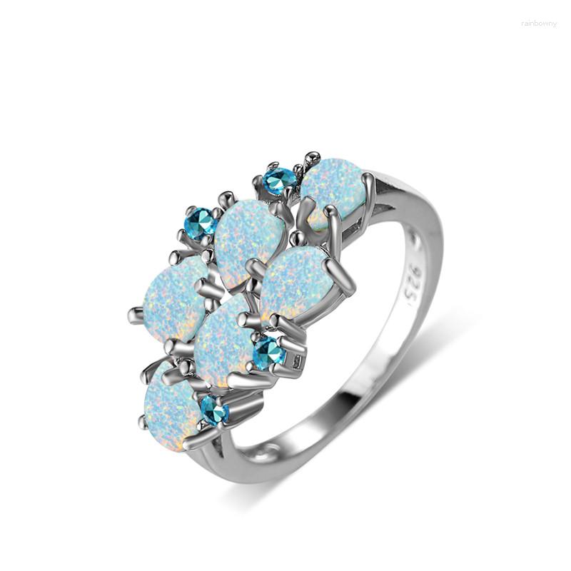 

Wedding Rings Female Cute Water Drop Stone Ring Green White Orange Opal Engagement Classic Silver Color For Women Accessory