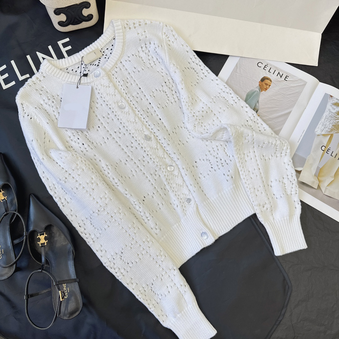 

Women's Sweater European Fashion Brand Hollow Out Wool white cardigan