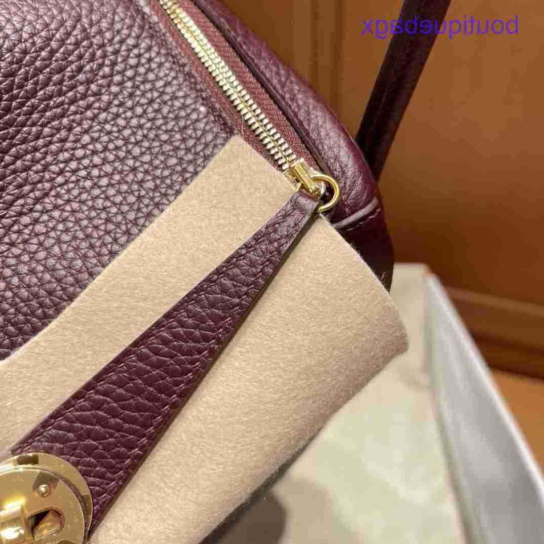 

Authentic merchandise Genuine Lindi Bags H Home for sale Original TOGO cowhide hand sewn bag One shoulder cross body doctor Pillow Gold buttoHave Real Logo, Saddle red gold buckle