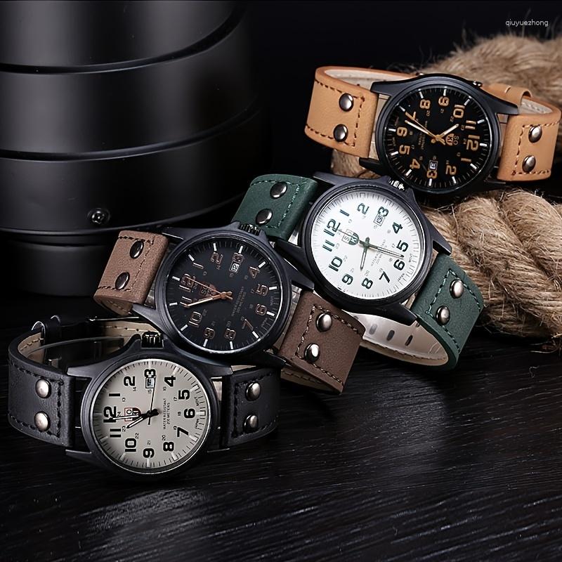 

Wristwatches Fashion Trend Quartz Personality Belt Calendar Frosted Leather Simple Men's Casual Watch, Black strap black fonts black dial