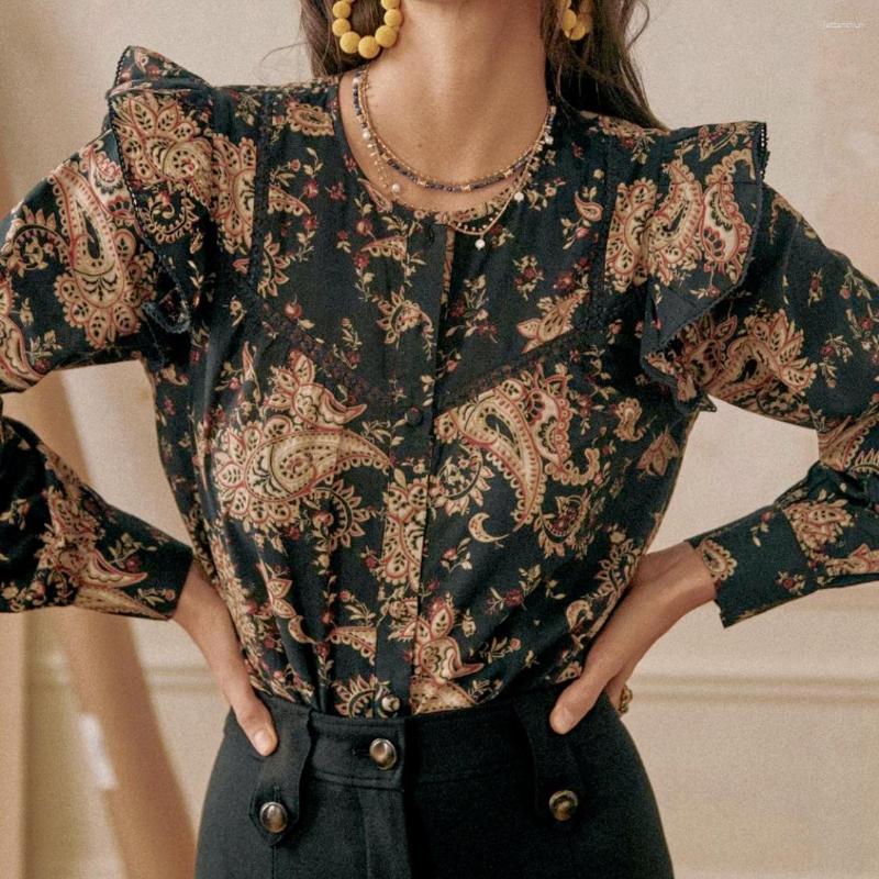 

Women' Blouses Rowling Mirror Floral Patchwork Shirt Women O Neck Long Sleeve Single Breasted Blouse Vintage Resort Clothing, Picture color shirt