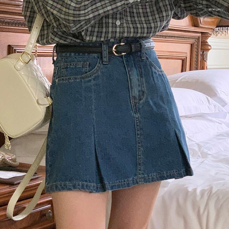 

Skirts 2023 Korean Style Denim Mini Skirt For Women Girl Summer Fashion Vintage High Waist A-Line Streetwear Club Harajuku Jean, Blue