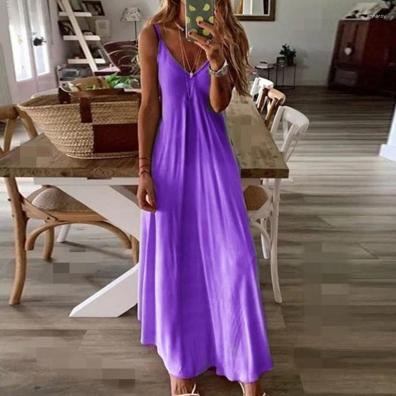 

Casual Dresses Women Summer 2023 Fashion V-neck Sexy Long Dress Loose Halter Leisure Female