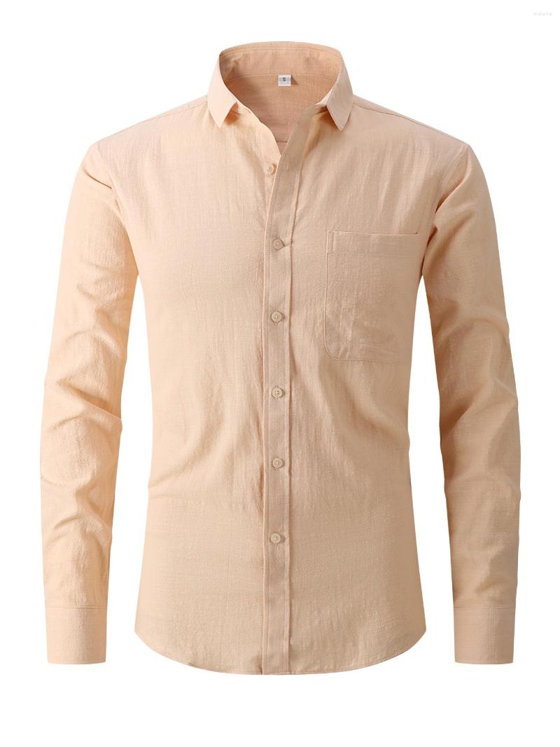 

Men's Casual Shirts Plus Size Solid Color Faux Linen Long Sleeve Shirt, Khaki