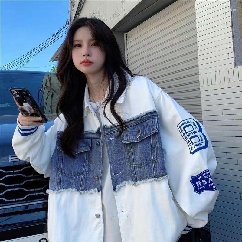 

Women's Jackets Denim Jacket Embroidered Baseball Uniforms Bomber Streetwear Harajuku Y2k Tops Trench Coats Hip Hop Long Sleeve, White