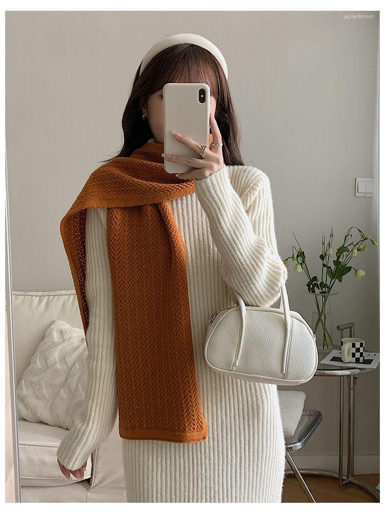 

Scarves Winter Korean Fashion All-match Long Scarf Women's Literary Retro Solid Color Knitted Crochet Cachecol Feminino Inverno