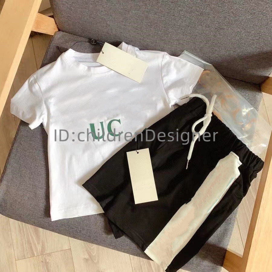 

2022SS child designer clothe sets childrens kids short sleeve T-shirt + shorts set suit brand boys clothing cotton tees size dhgate, White