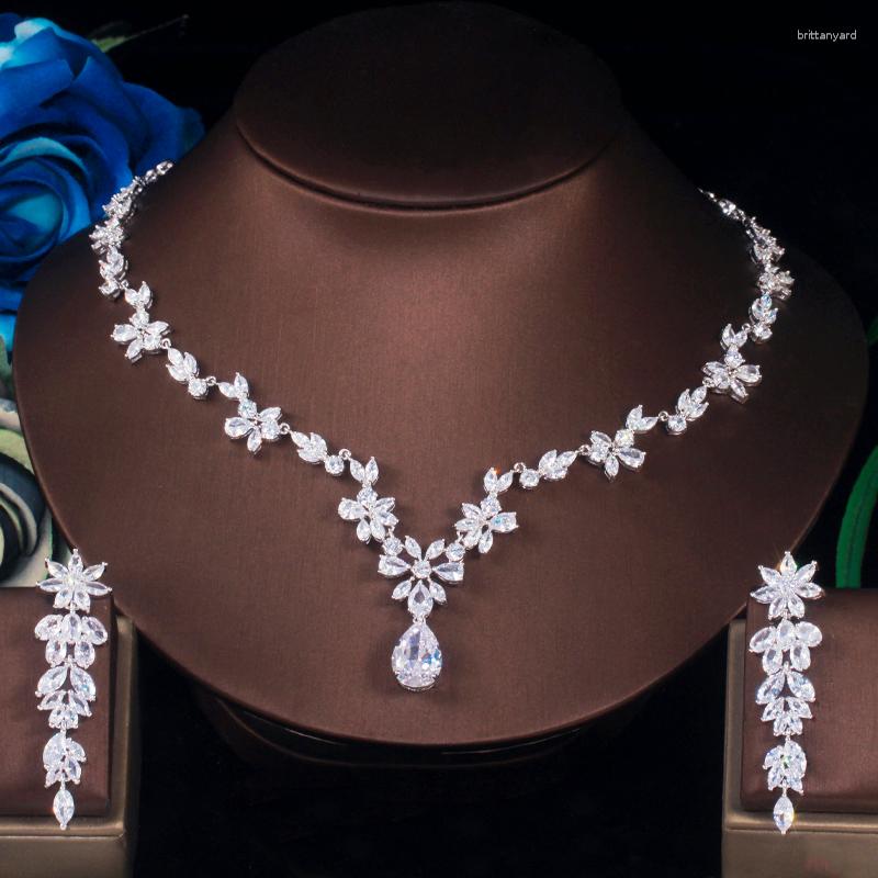 

Necklace Earrings Set ThreeGraces Fashion Sparkling Cubic Zirconia Bridal Wedding And Jewelry For Women Party Accessories TZ888, Picture shown