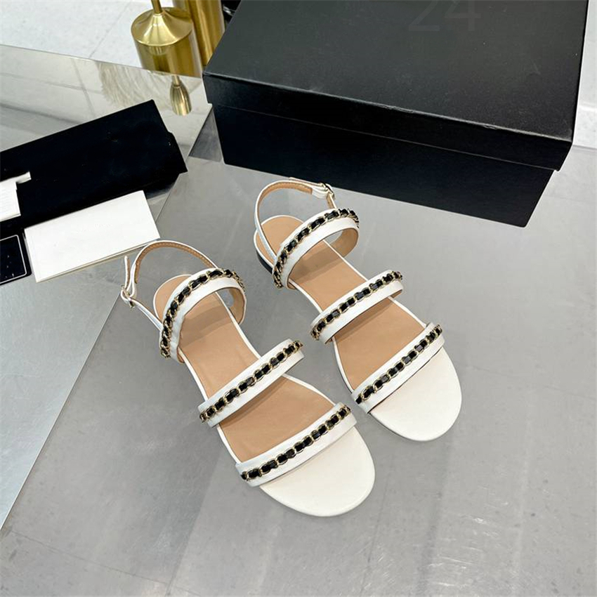 

Fashion Sandals Luxury Design 2023 Channel Women's High Heels Business Work Leather Canvas Casual Student Sandals 05-012