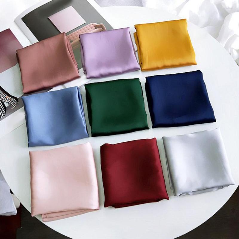 

Scarves 70cm Summer Silk Square Scarf Fashion Solid Women Satin Neck Hair Tie Band Soft Beach Hijab Head Female Foulard Free Shiping