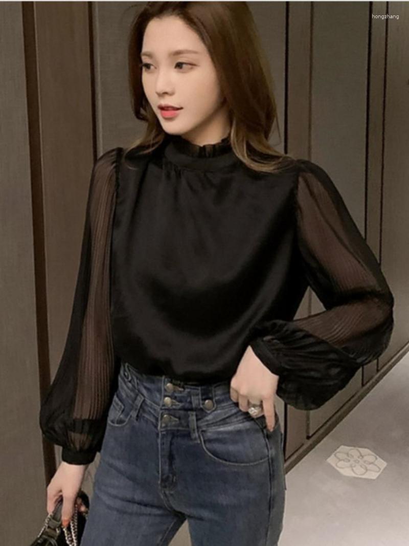 

Women' Blouses French Chiffon Shirt Women 2023 Spring Summer Retro Mesh Lantern Sleeve Tops For Women' Fashion Loose Office, Ivory