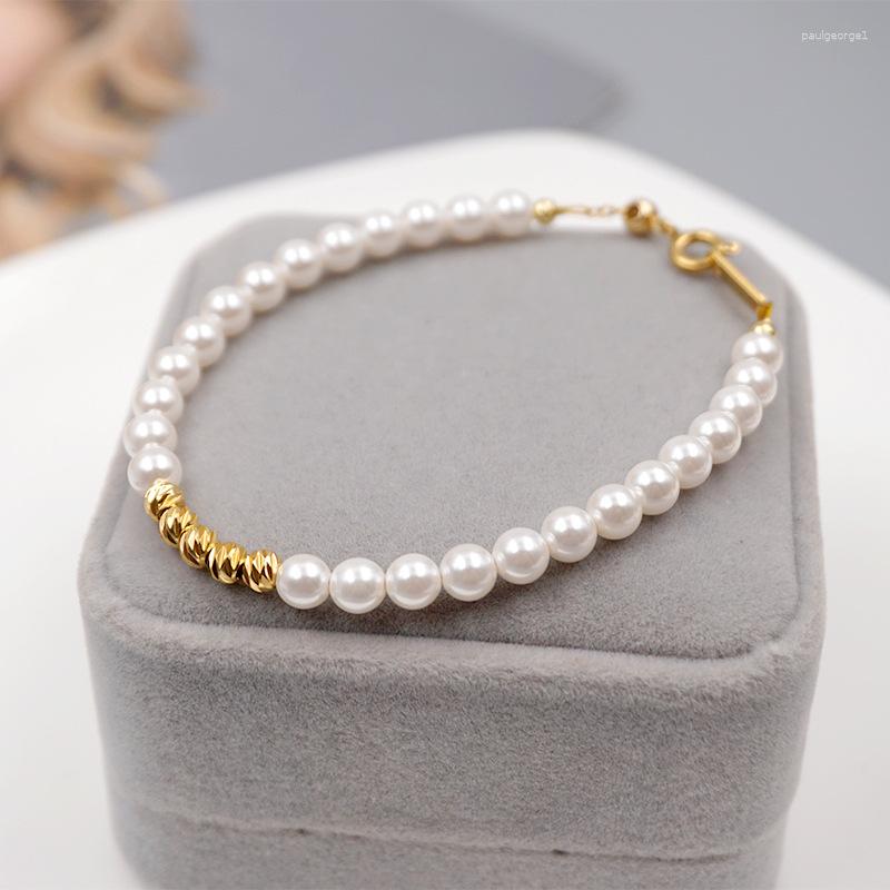 

Charm Bracelets Minar High Quality White Shell Pearl Beaded Bracelet 18K Gold Plated Stainless Steel For Women Daily Accessories