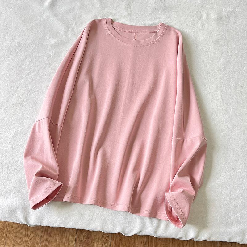 

Women's Blouses Women White T-Shirts Long Sleeve Tee Tops Round Collar Solid Pink Patchwork Lady Female Clothes Japan Style