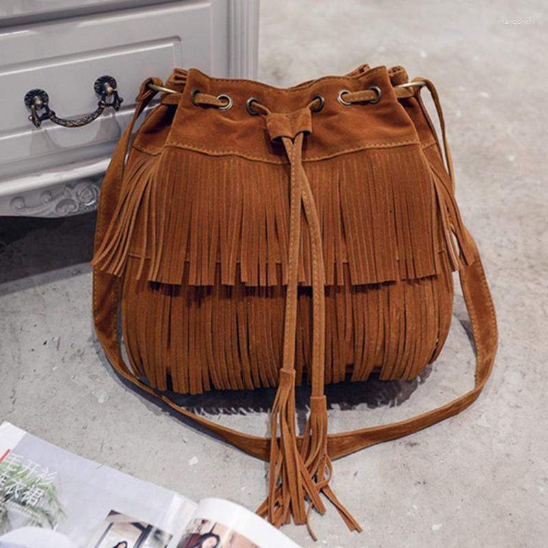 

Evening Bags 2023 Retro Faux Suede Fringe Women Messenger Tote Handbag Tassel Shoulder Handbags Crossbody Bag Bolsa Feminina, Brown