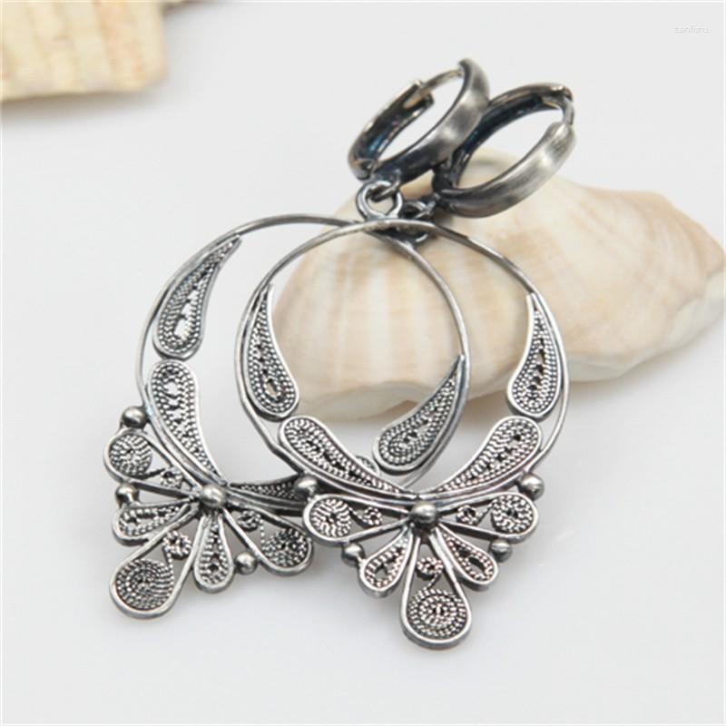 

Dangle Earrings Simple Fashion Silver Color Metal Carving Dragonfly Classic Vintage Circular Geometry Hollow For Women
