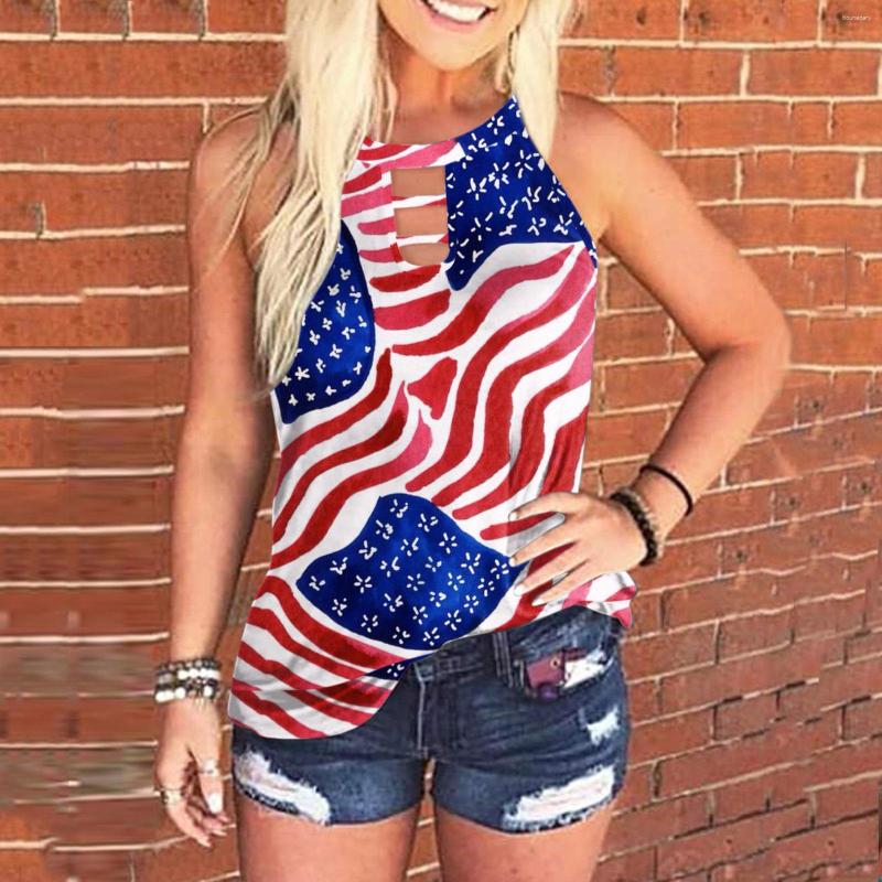 

Women's Tanks Womens Summer Sleeveless America Flag Printed Hollow Out Tank Baumwolle Tops Ladies Casual T-shirt For S-2XL 2023, Pattern 3