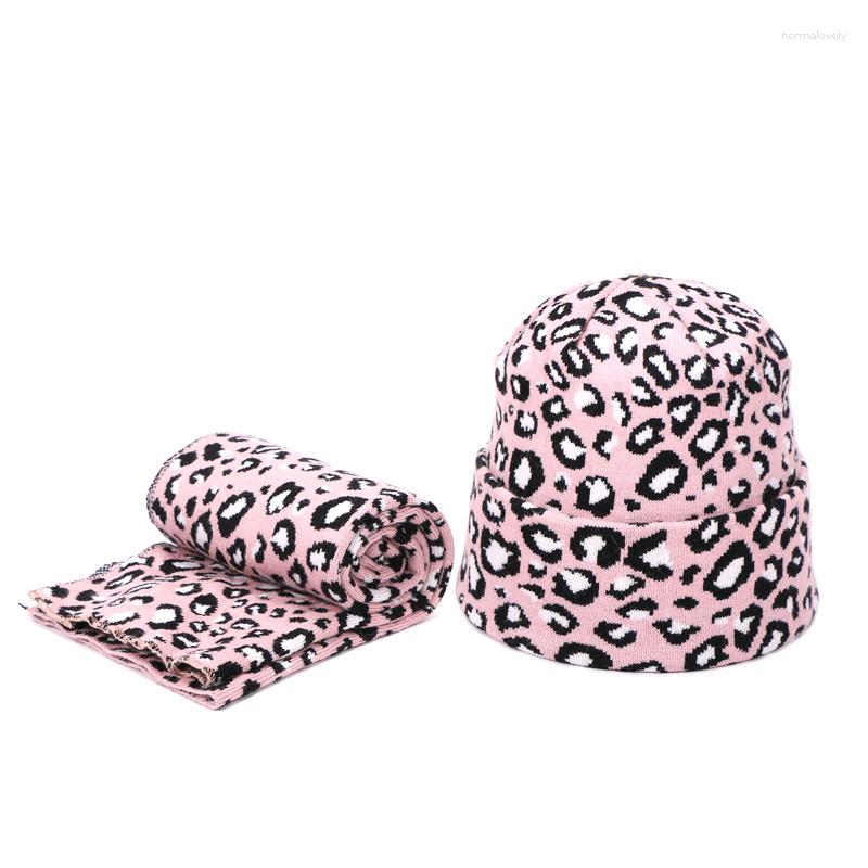 

Berets Fashion Winter Leopard Crochet Beanie Hat Adult Women Men Knit Warm Cap High Quality Drop Outdoor Beanies Scarf Set