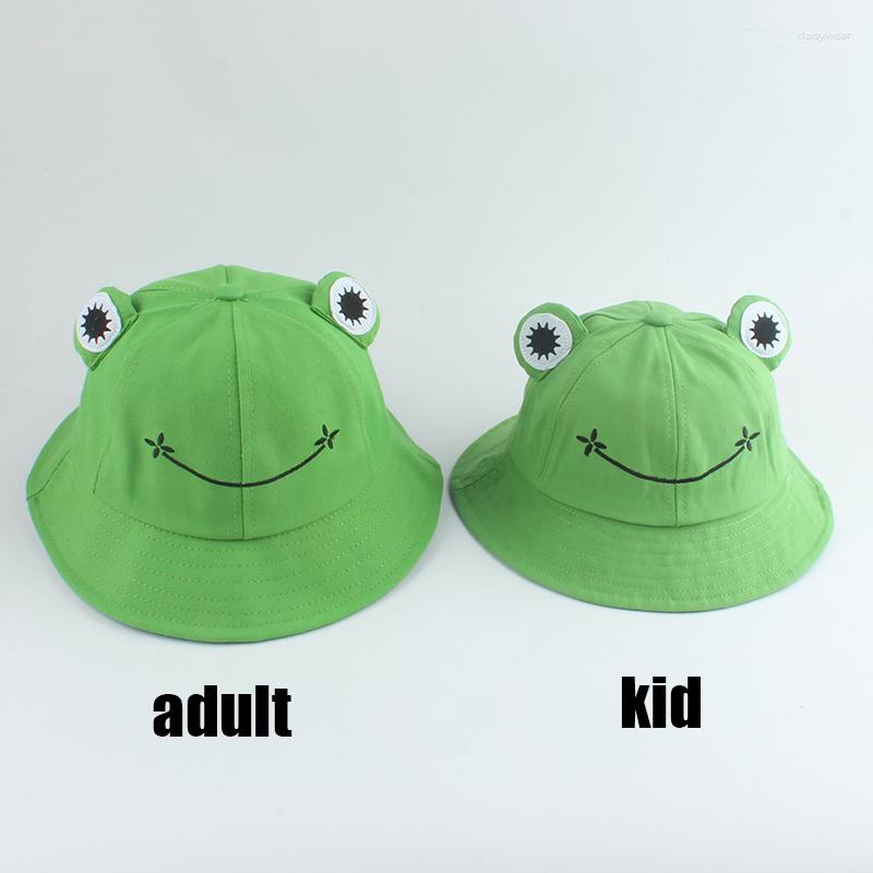 

Berets Cartoon Frog Bucket Hat Panama Fishing Cap Cute Froggy Outdoor Sun Fisherman, Green