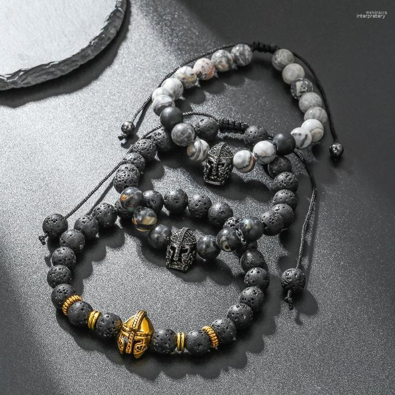 

Strand Beaded Bracelet For Men Agate Volcanic Stone Spartan Warrior Helmet Jewelry Rope Chain Users Bonus