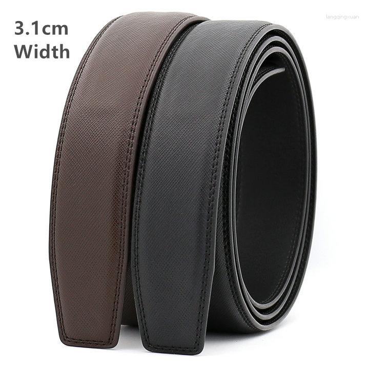 

Belts Plyesxale 3.1cm Width No Buckle Genuine Leather For Men 2023 High Quality Male Strap Ratchet Waistband Ceinture Homme B738, Black